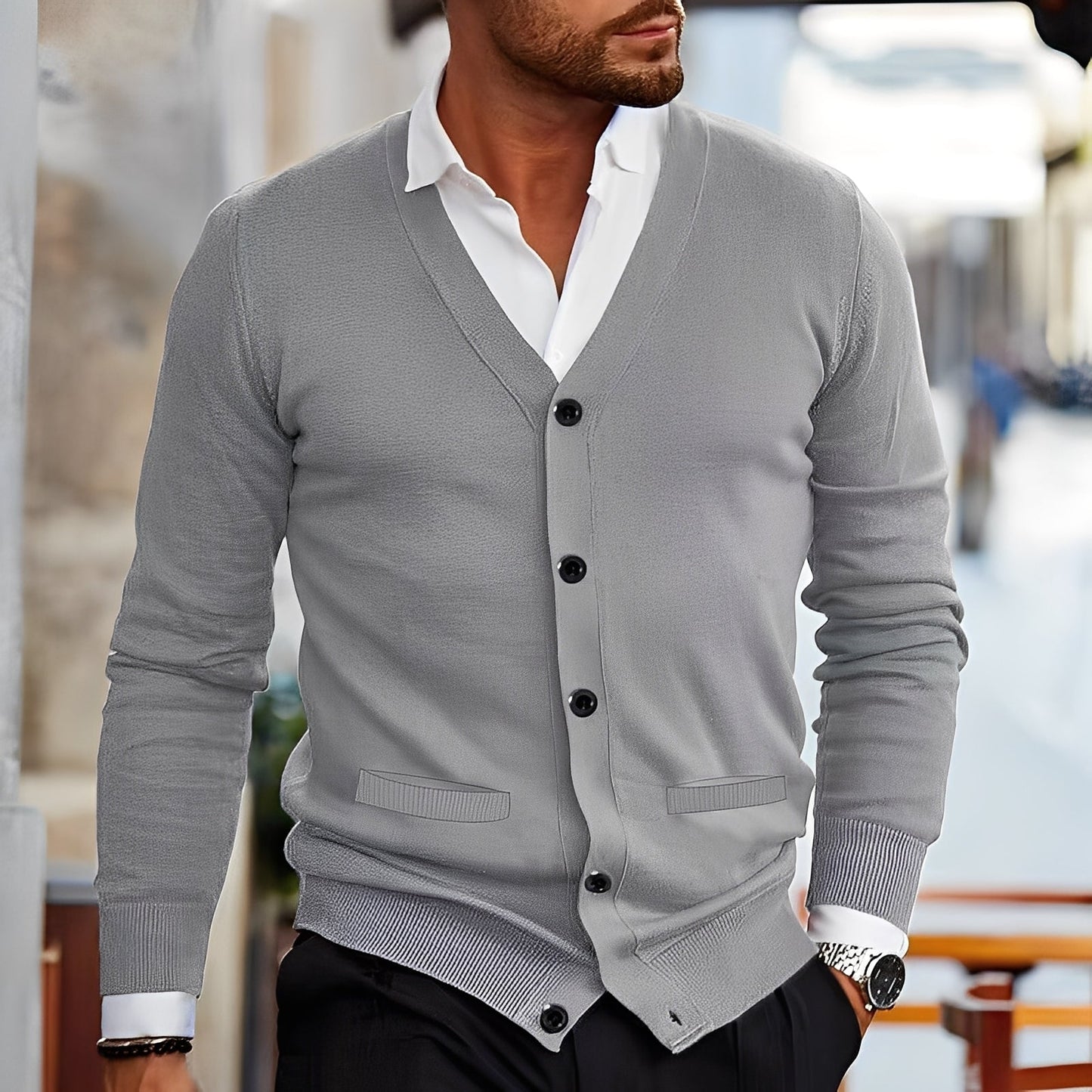 Terence - Klassischer Herrenpullover mit Taschen