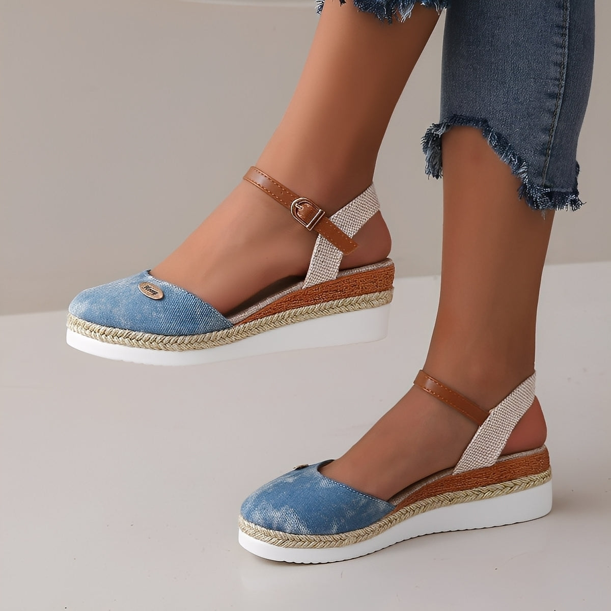 Elinor - Bequeme Damen-Hanfsandalen mit Keilabsatz