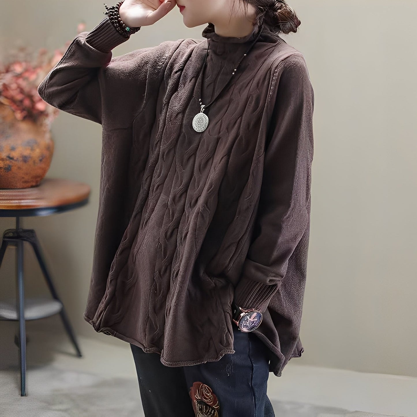 Merla - Bequemer Damenpullover mit Rollkragen und Seitenschlitz