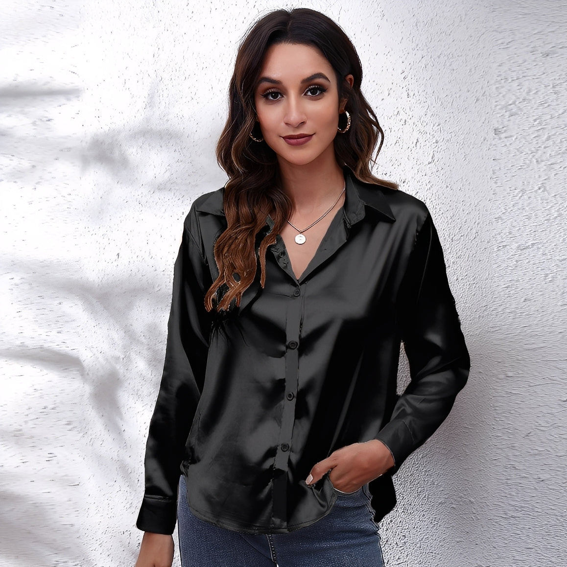 Haylee - Dünne Seidenbluse für Damen mit langen Ärmeln