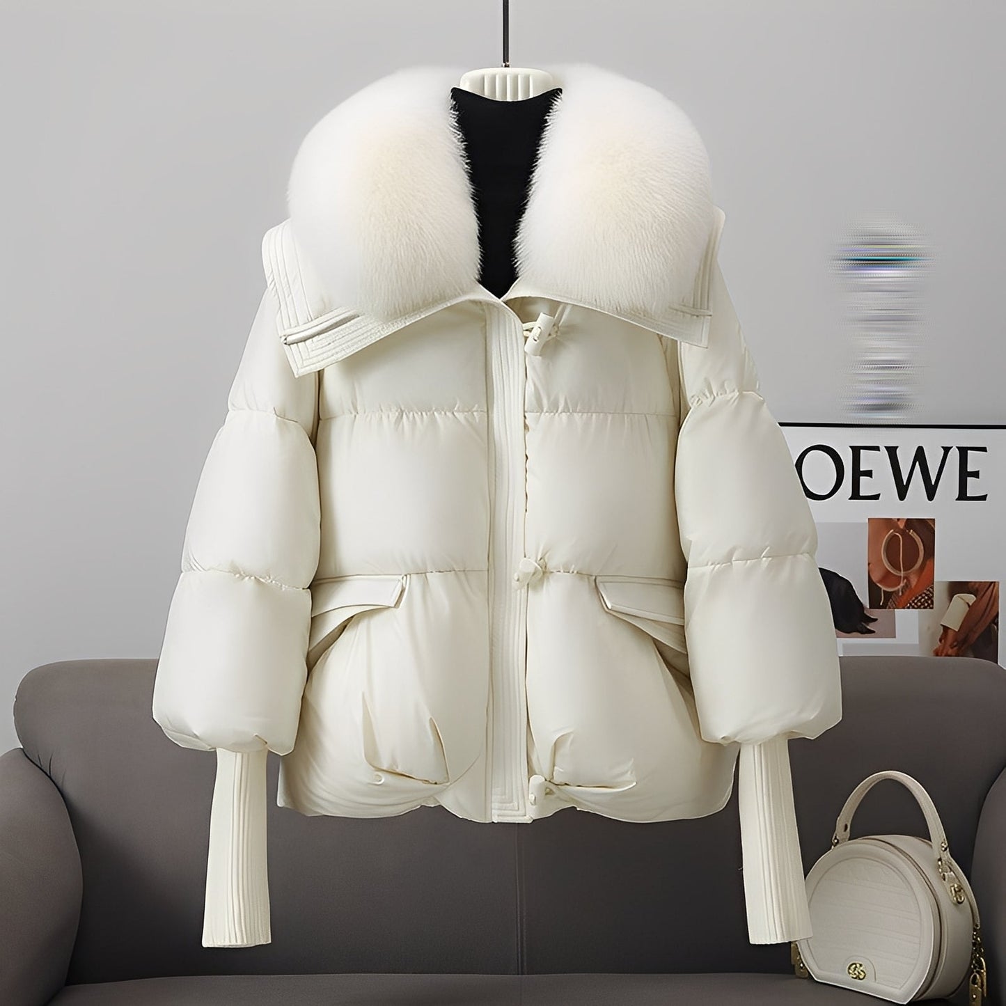 Victoria - moderne Windjacke mit Daunen und Pelzkragen für Damen