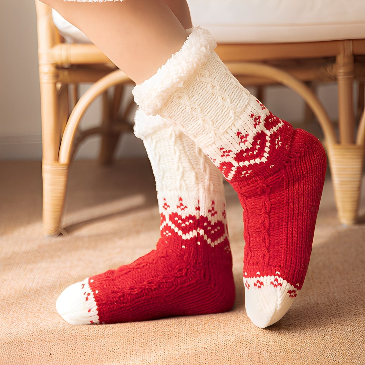 Danika - Modische gestrickte Kuschelsocken mit Herzmotiv für Damen
