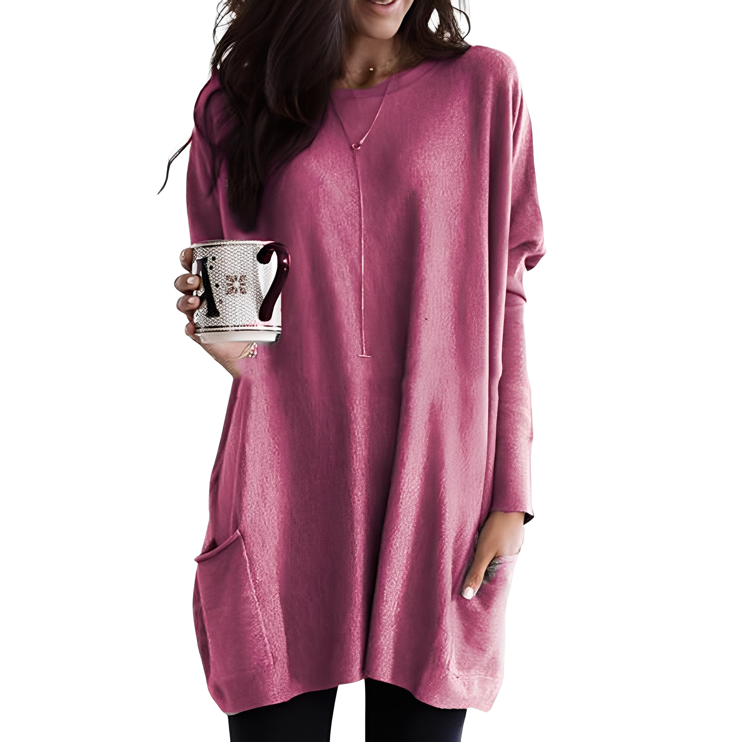 Ryann - Bequemer langer Damenpullover mit Taschen