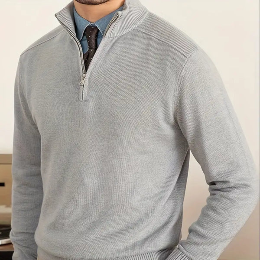 Olivier - Baumwollpullover mit kurzem Reißverschluss