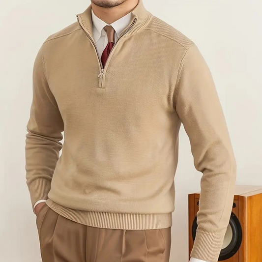 Olivier - Baumwollpullover mit kurzem Reißverschluss