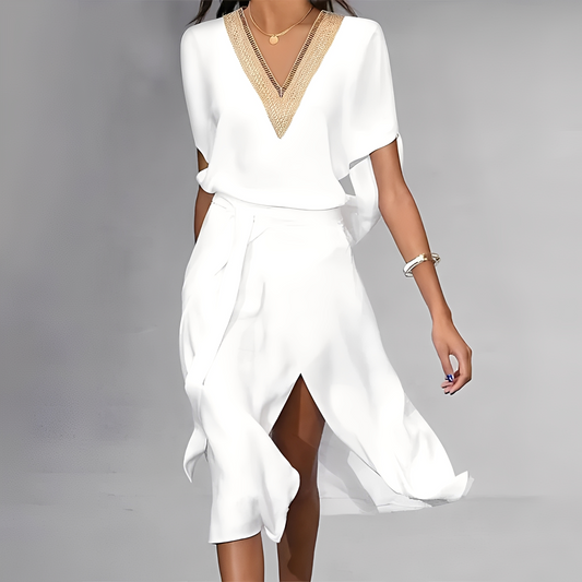 Isabella – Mittellanges weißes Kleid für Damen