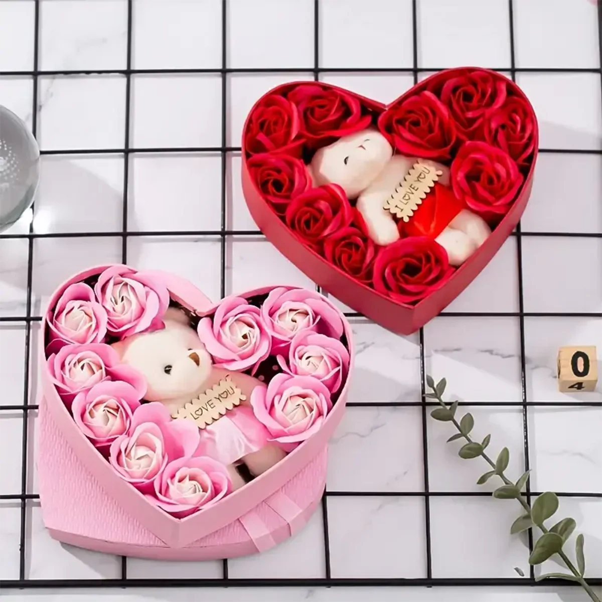 Herzform – Rosenbär Geschenkbox Valentinstag
