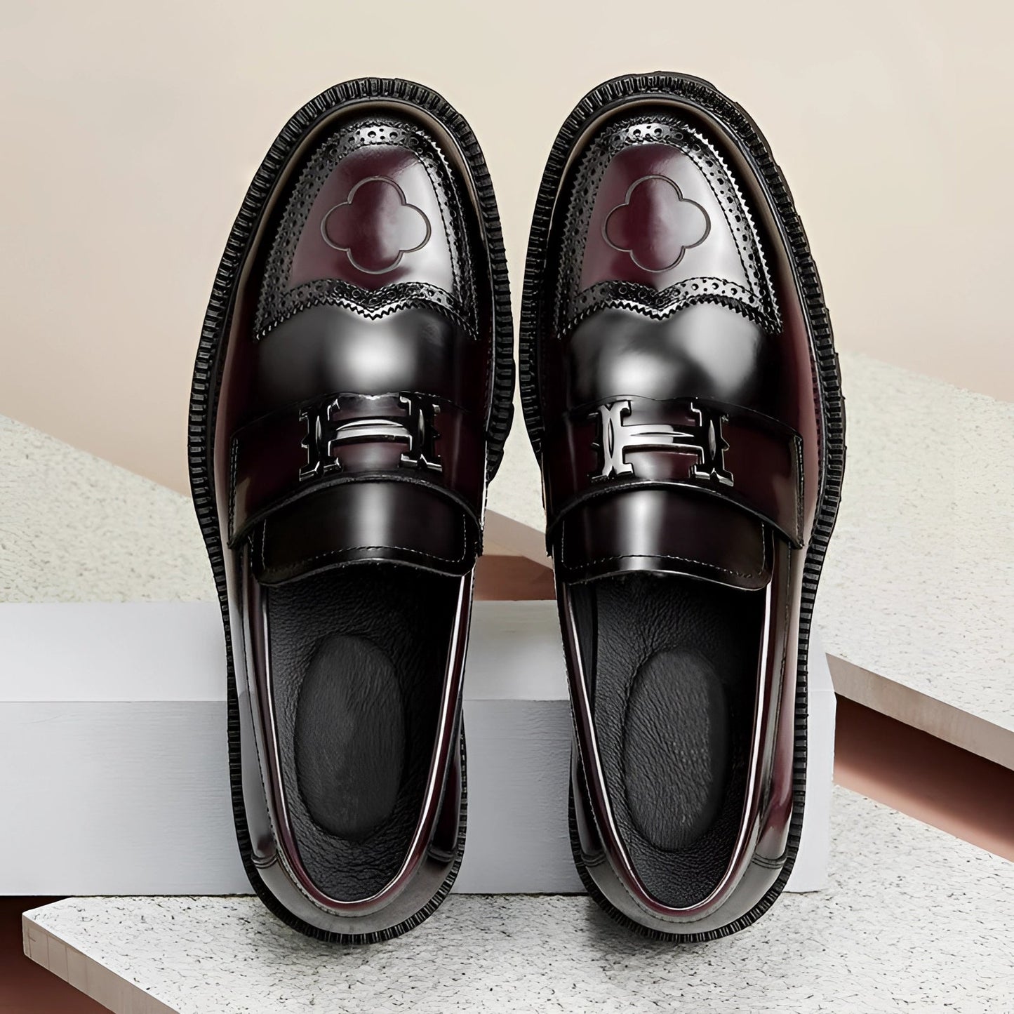 Marc – Bordeauxfarbene Lederschuhe mit dicker Sohle