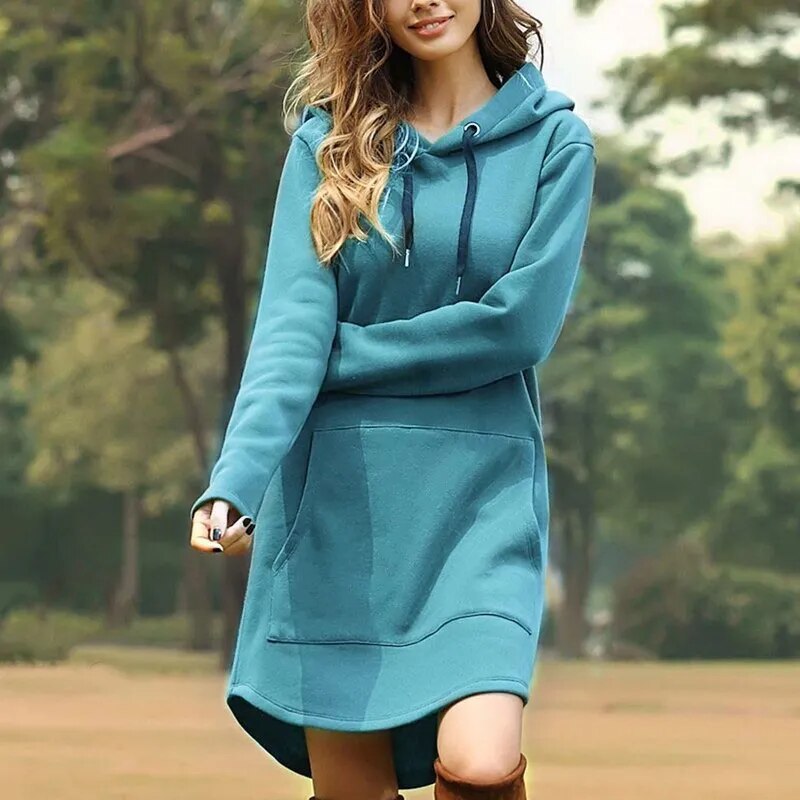 Juris – Langes Kapuzen-Sweatkleid