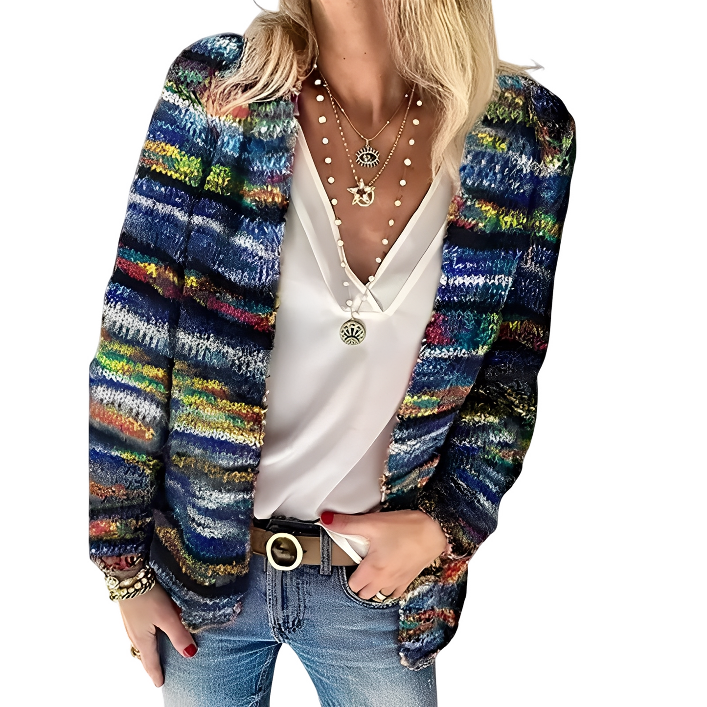 Deonne - Bunte, leichte Strickjacke für Damen
