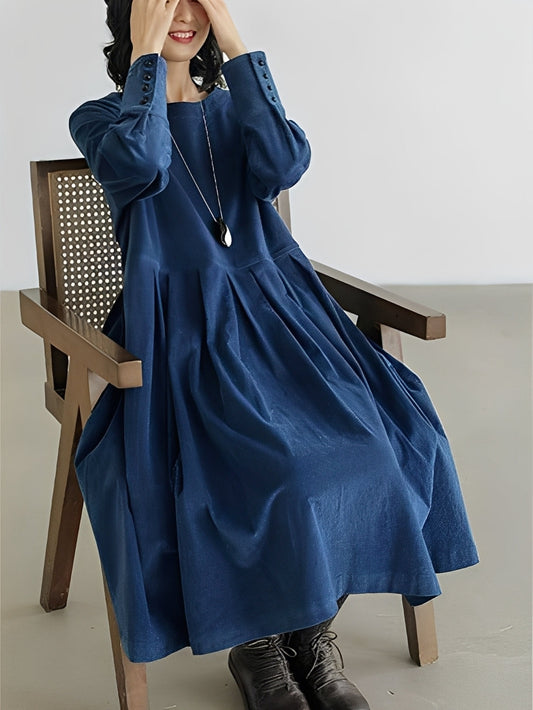 Shyanne - Gemütliches, weit geschnittenes Cordkleid mit Taschen für Damen
