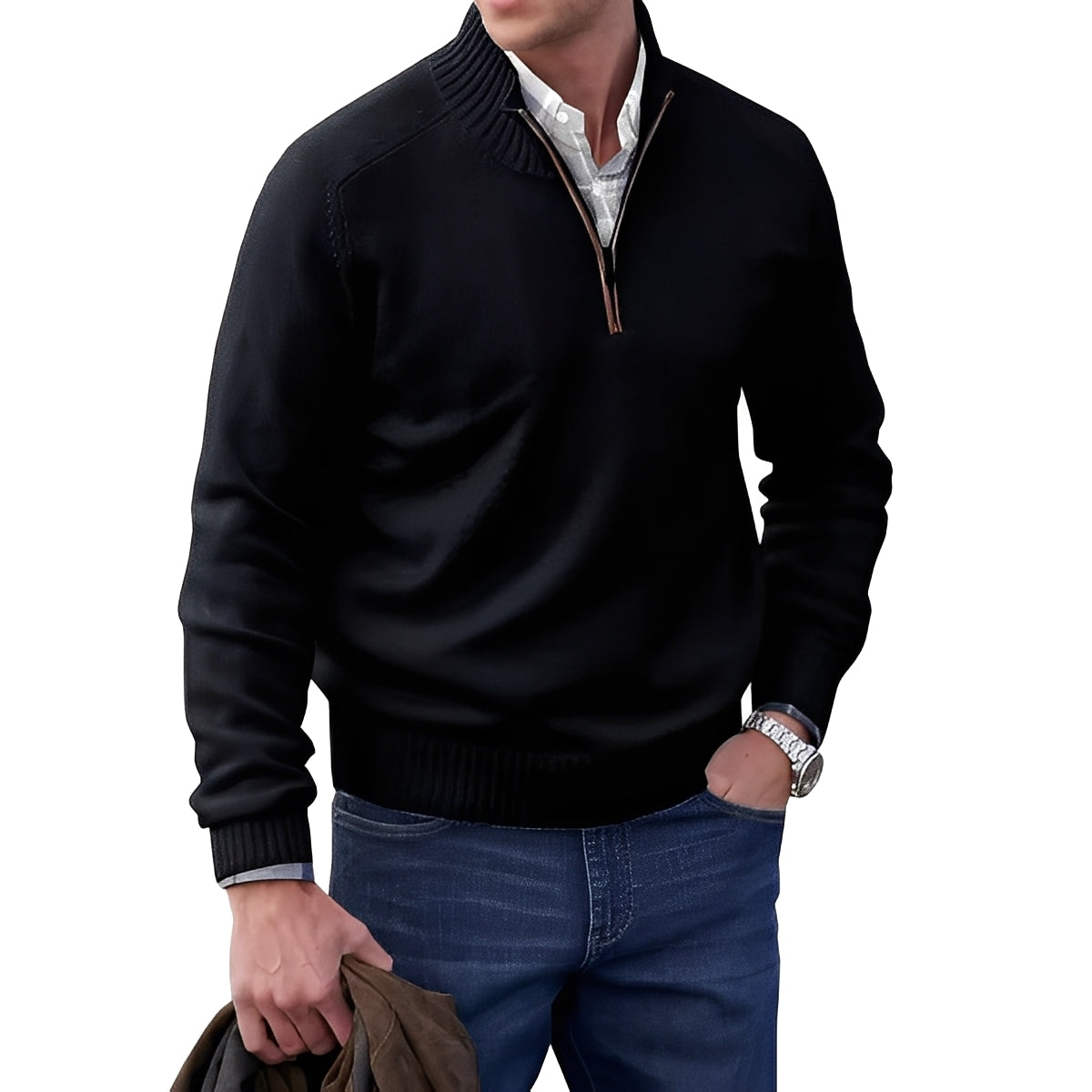 Jeremy - Leichter Kaschmirpullover für Herren mit Zipper
