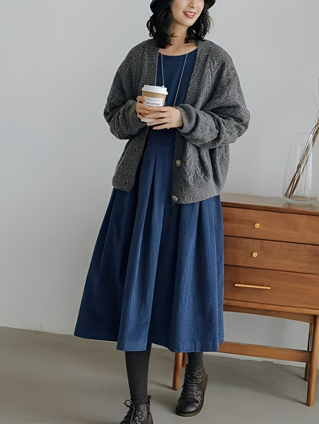 Shyanne - Gemütliches, weit geschnittenes Cordkleid mit Taschen für Damen