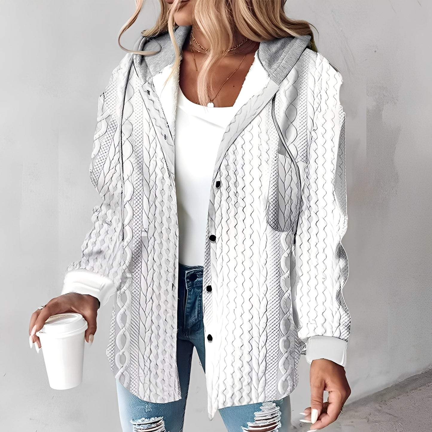 Martina - Bequeme Damen-Jacke aus Wolle mit Kapuze