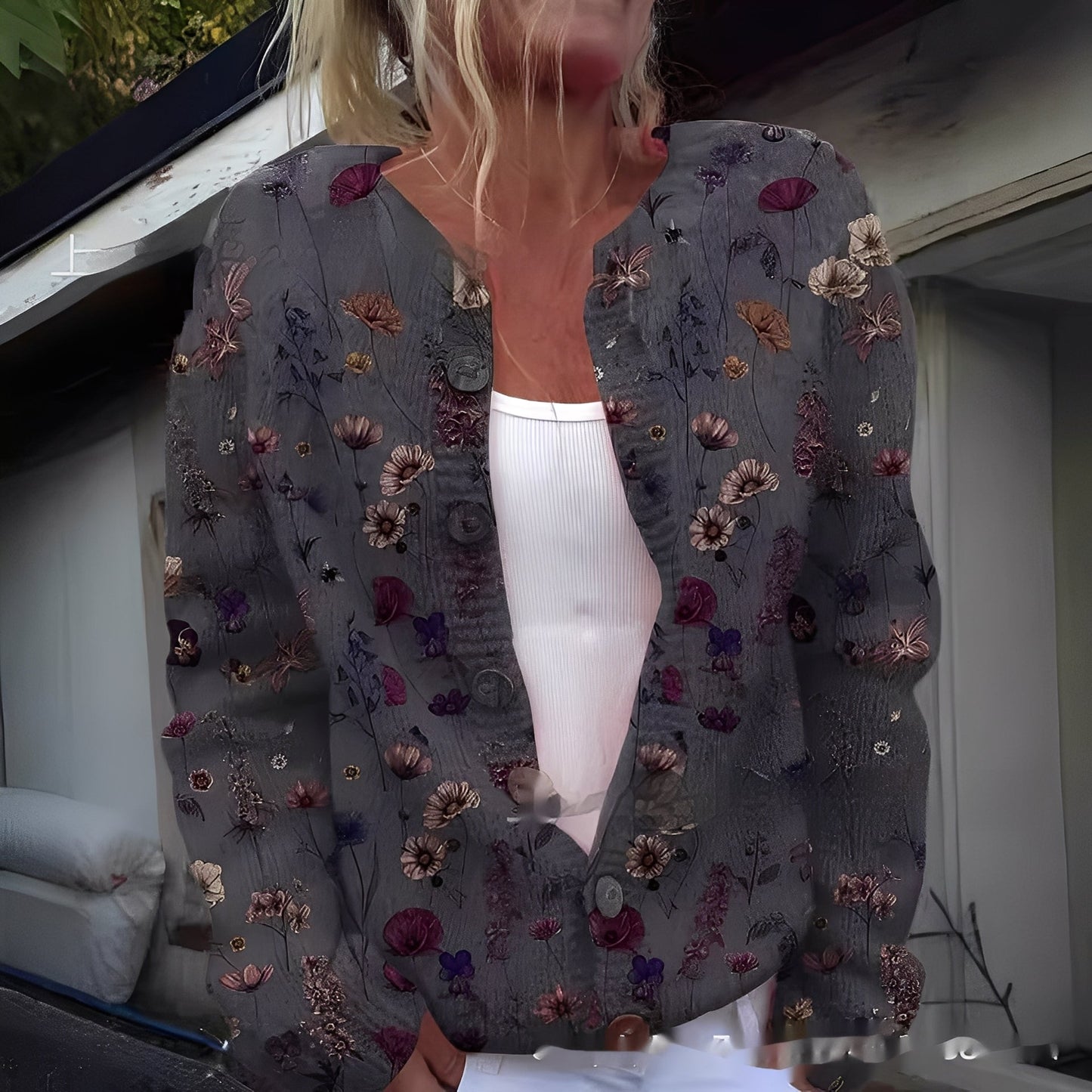 Wilda - Warmer und modischer Damen-Cardigan mit Blumenmuster