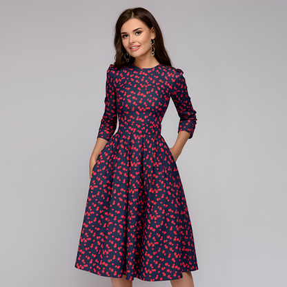 Elisabeth - Elegantes Damenkleid mit langen Ärmeln und Blumendruck