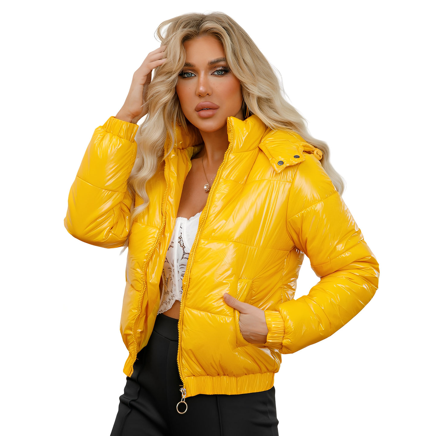 Yazmin - Elegante, glanzvolle Damenjacke mit Kapuze