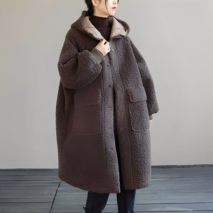 Nydia - Bequemer Damenmantel aus Wollstoff mit Kapuze