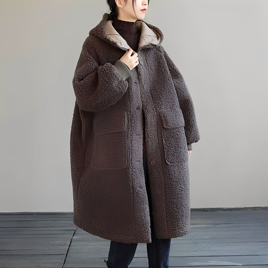 Nydia - Bequemer Damenmantel aus Wollstoff mit Kapuze