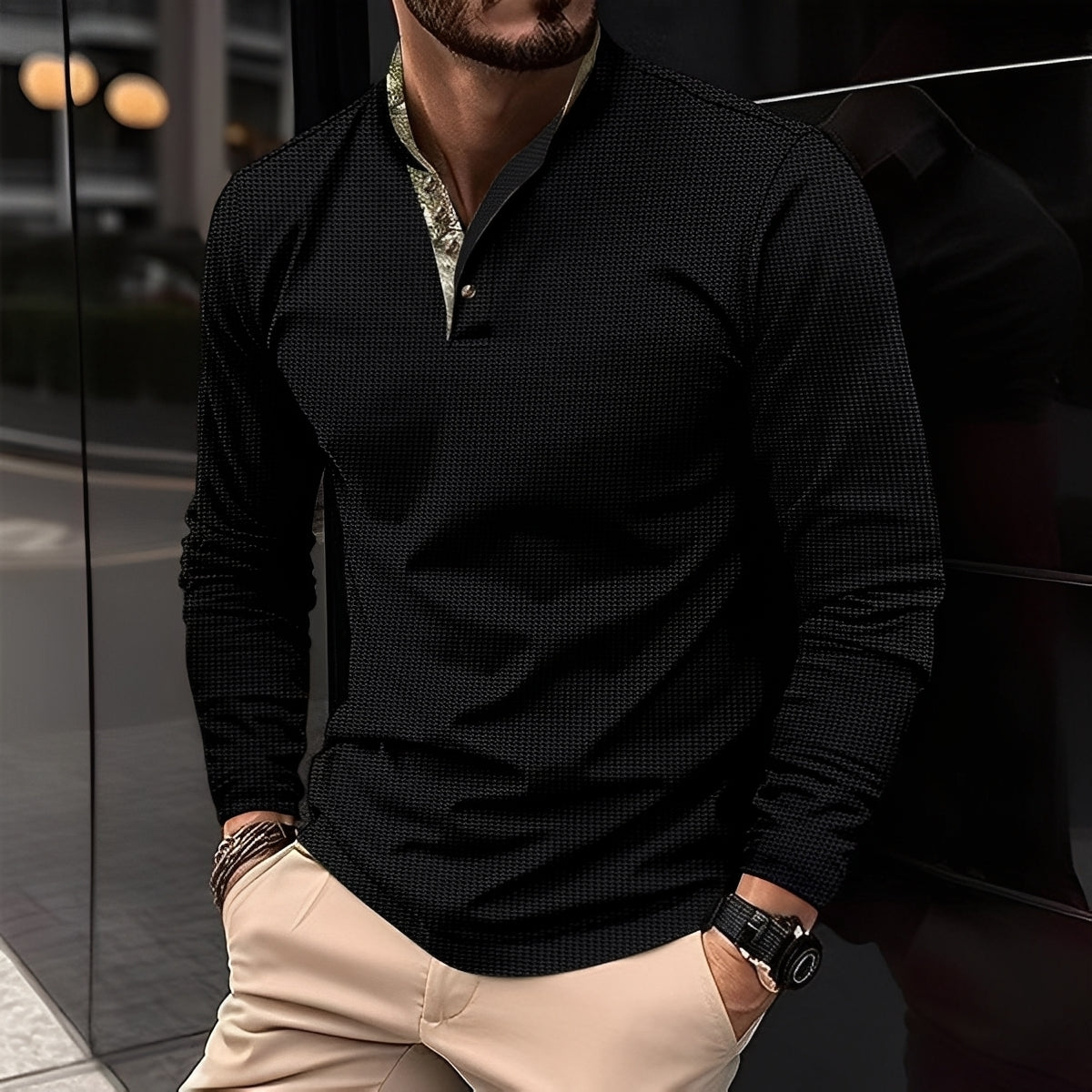 Crofton - Trendiges Herren-Poloshirt mit langen Ärmeln und Musterdetail