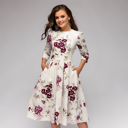 Elisabeth - Elegantes Damenkleid mit langen Ärmeln und Blumendruck