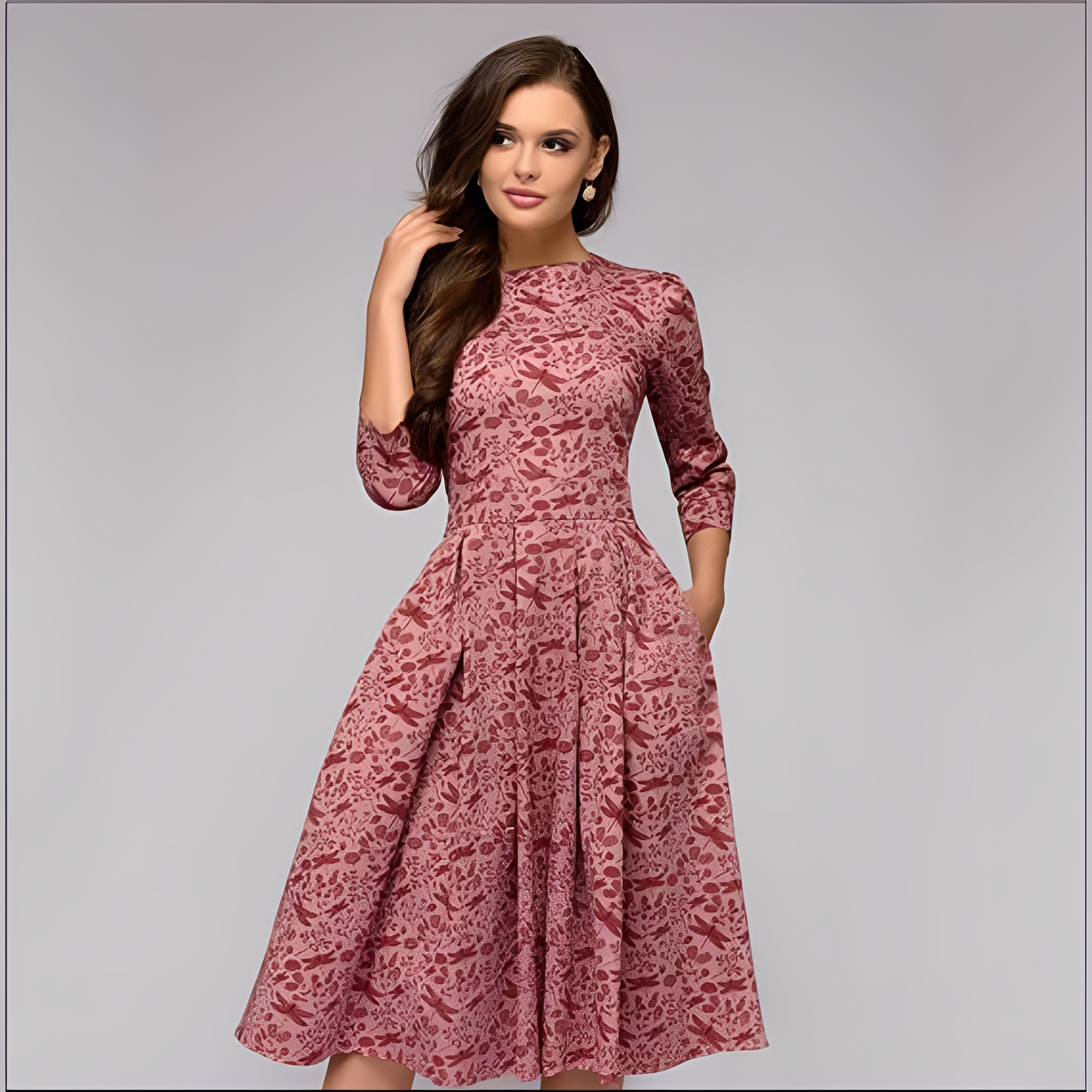 Elisabeth - Elegantes Damenkleid mit langen Ärmeln und Blumendruck