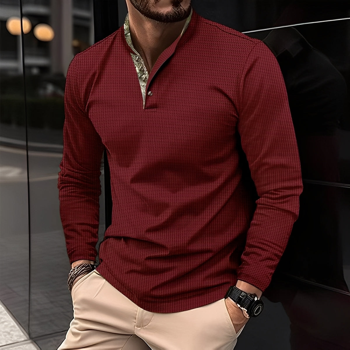 Crofton - Trendiges Herren-Poloshirt mit langen Ärmeln und Musterdetail
