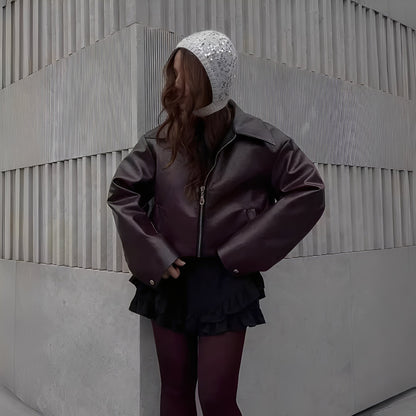 Lesley - Trendige Damenjacke aus Lederimitat mit Zipper