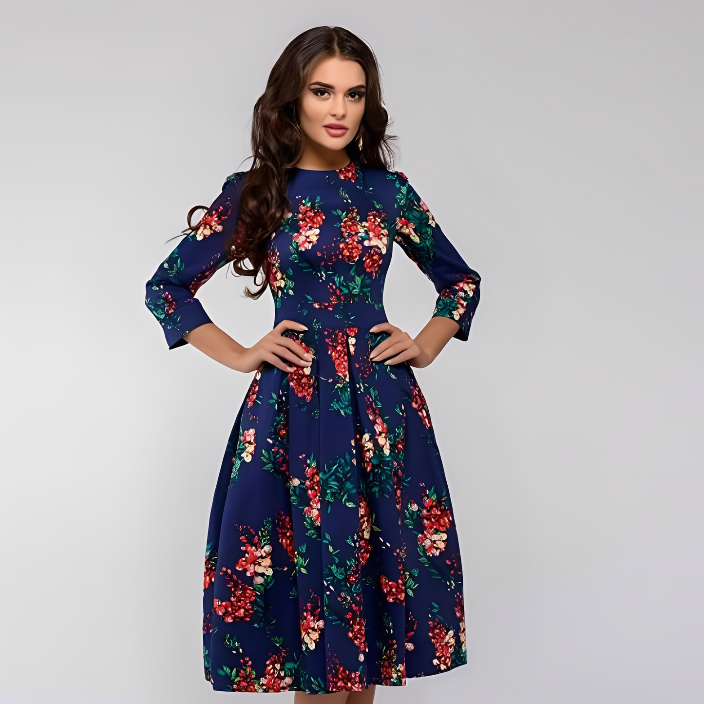 Elisabeth - Elegantes Damenkleid mit langen Ärmeln und Blumendruck