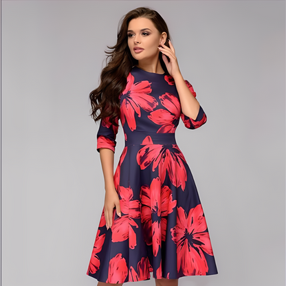 Elisabeth - Elegantes Damenkleid mit langen Ärmeln und Blumendruck