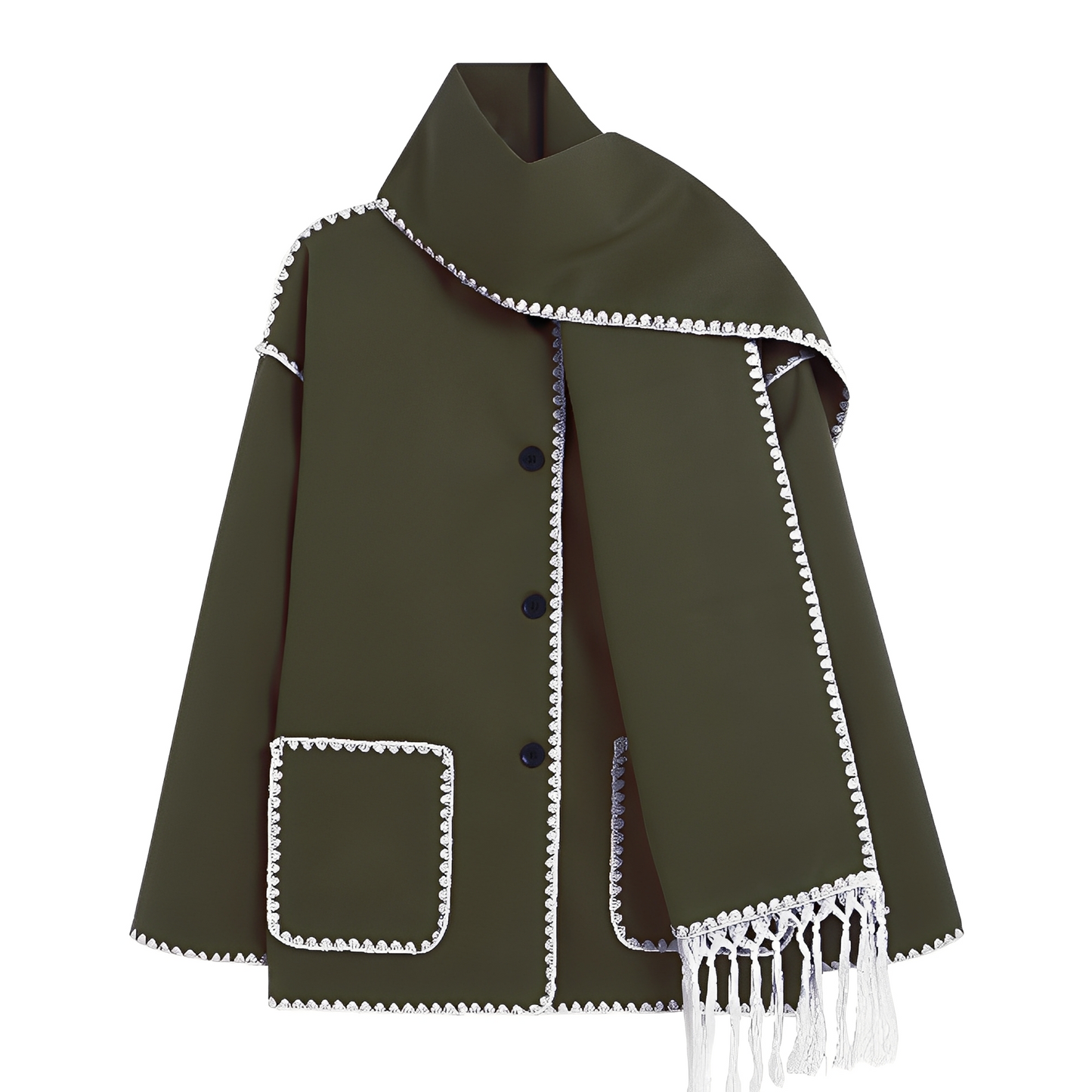 Amilia - Elegante, locker geschnittene Damen-Wolljacke mit Schal