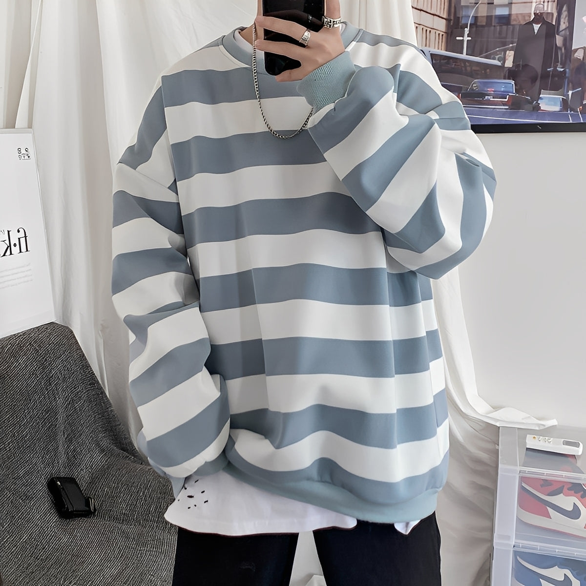 Christian - Herren Oversized-Pullover mit Streifen