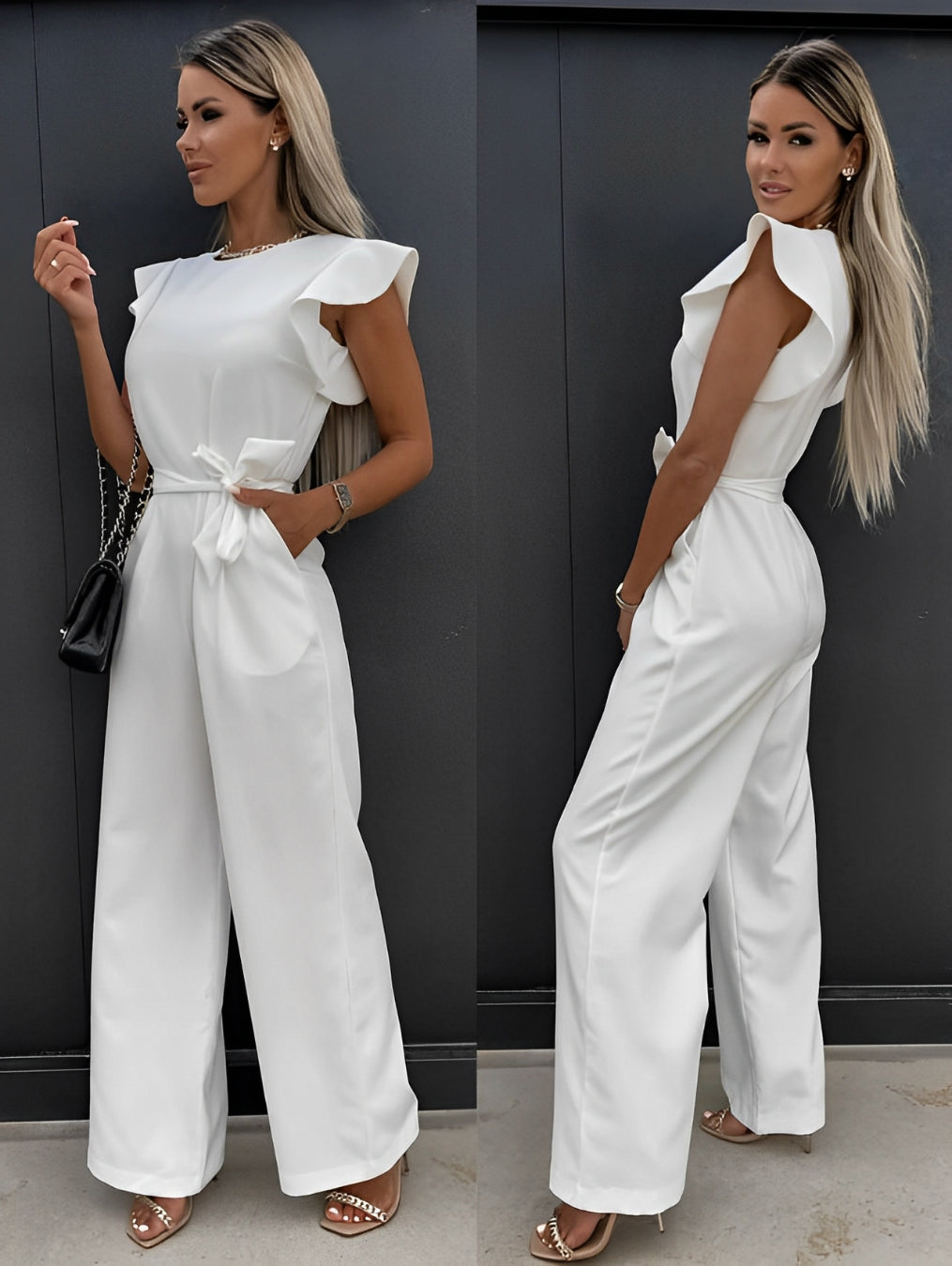 Sina – Jumpsuit mit Rüschen und weitem Bein