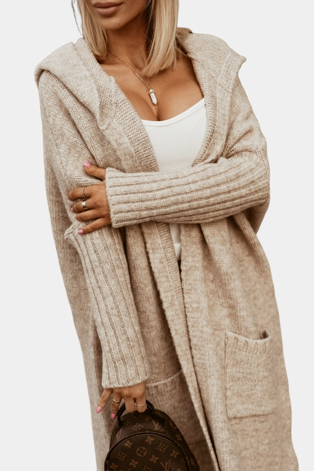 Melyssa - Lange, locker geöffnete Damenstrickjacke
