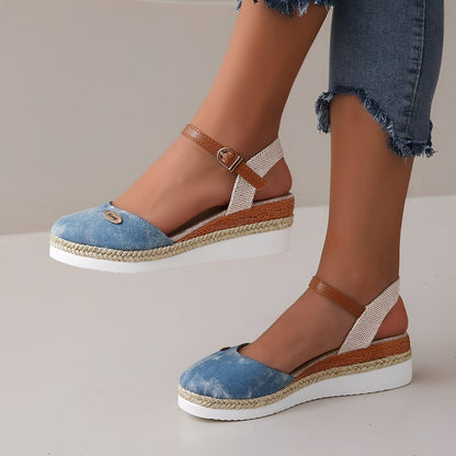 Elinor - Bequeme Damen-Hanfsandalen mit Keilabsatz