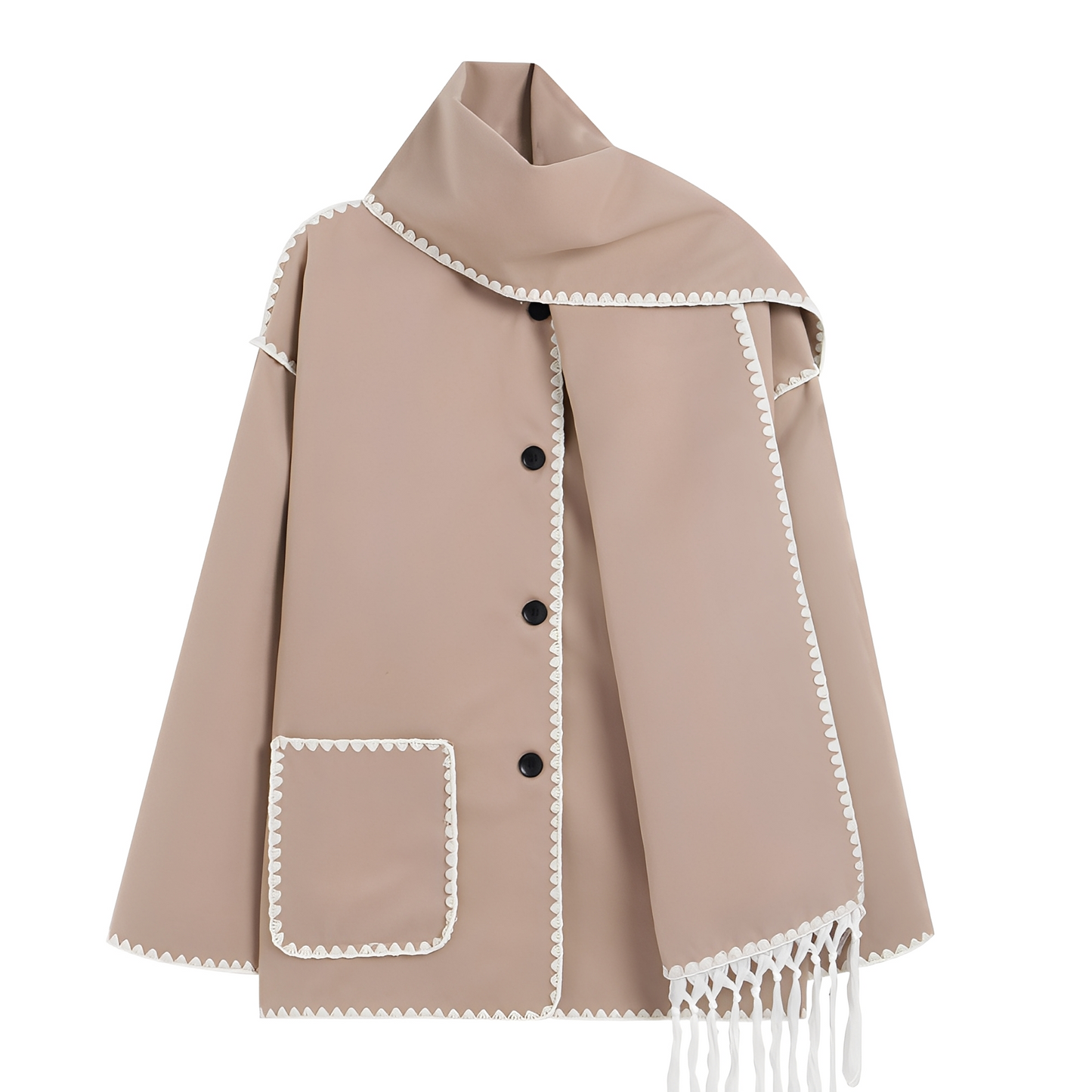 Amilia - Elegante, locker geschnittene Damen-Wolljacke mit Schal