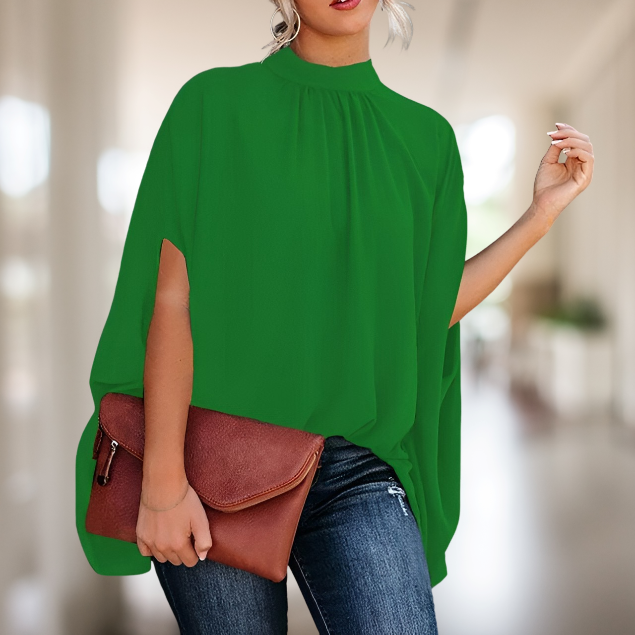 Zara – Locker geschnittene Bluse mit V-Ausschnitt