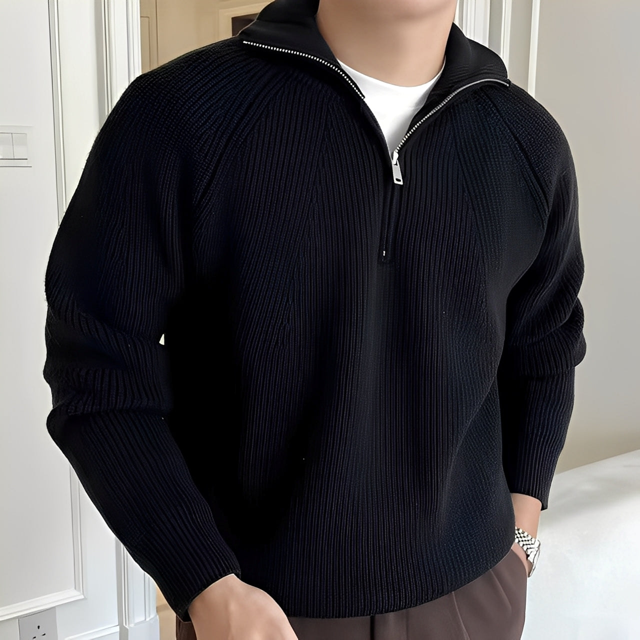 Lino – Baumwollpullover mit Reißverschluss am Kragen